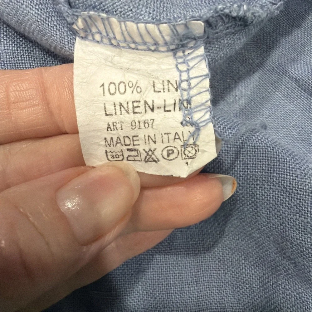 Made In Italy 100% Linen Blue Polka Dot Tunic Top Blouse Lagenlook Boho Artsy - Picture 9 of 9